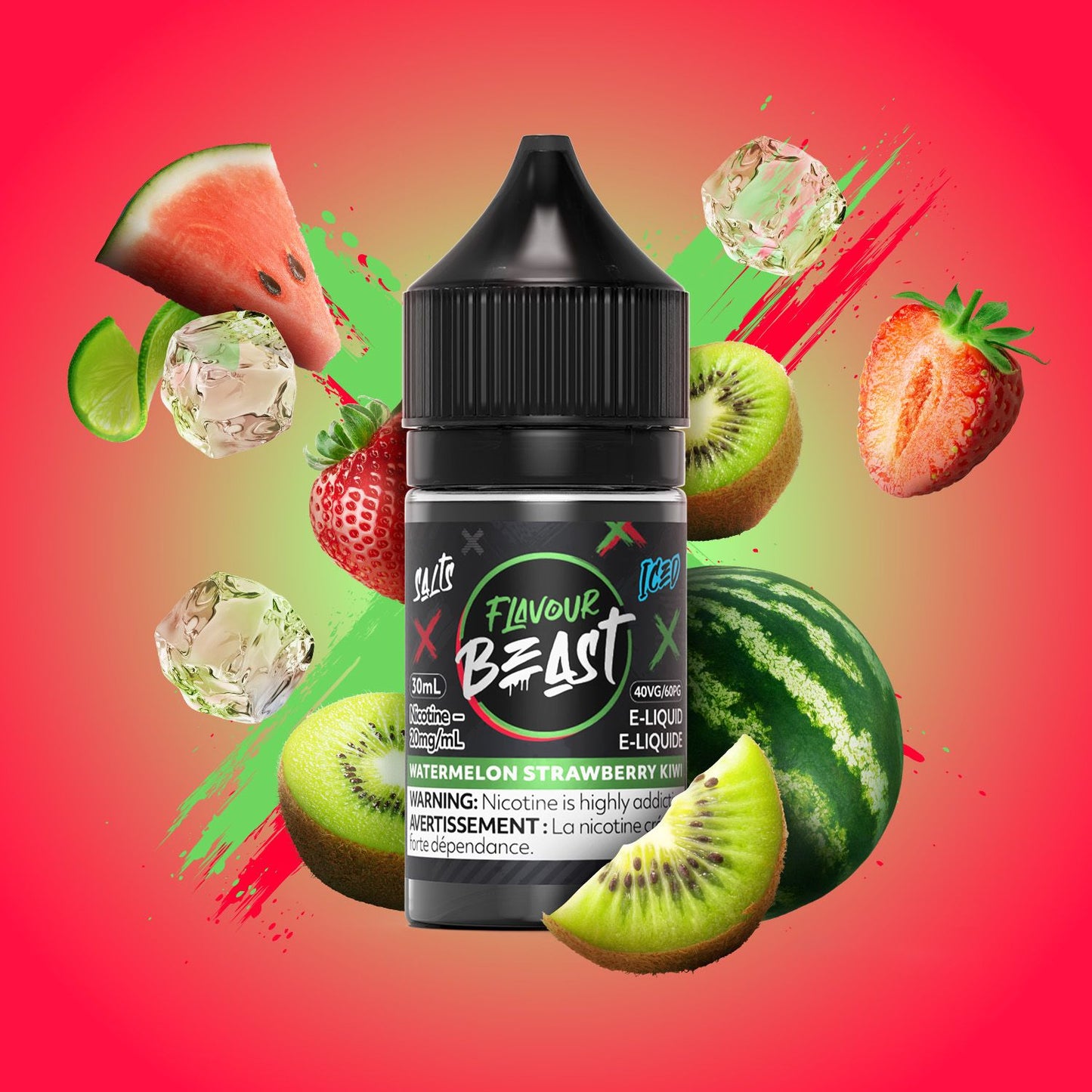 Flavour Beast Salt 30mL - Watermelon Strawberry Kiwi Iced