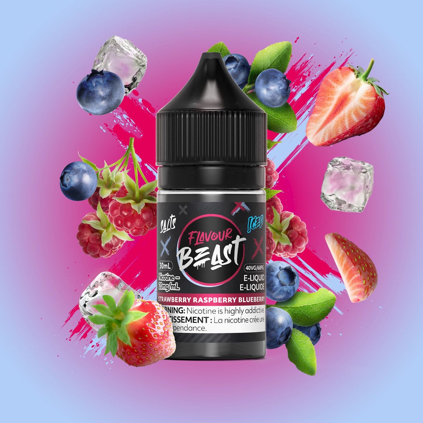 Flavour Beast Salt 30mL - Strawberry Raspberry Blueberry Iced